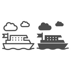 Poster - Ferry line and solid icon, Public transport concept, ferry ship transportation sign on white background, Boat on the sea icon in outline style for mobile concept and web design. Vector graphics.