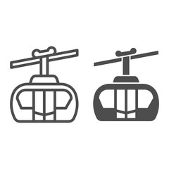 Poster - Cable car line and solid icon, Public transport concept, Funicular wagon sign on white background, cableway icon in outline style for mobile concept and web design. Vector graphics.