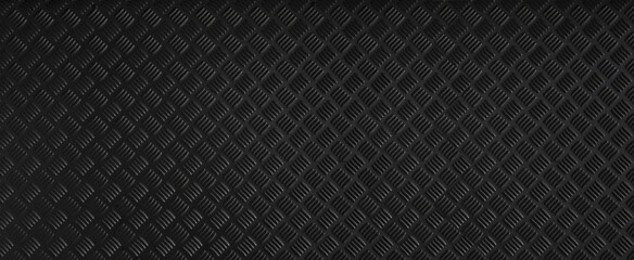 Wall Mural - Panorama Black dark grey Checker Plate abstract floor metal stanless background stainless pattern surface. wild picture.