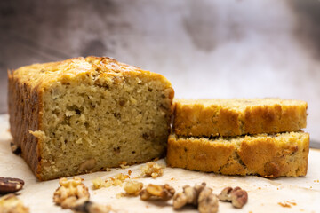 Wall Mural - Homemade banana walnut loaf or pound cake ready to be served