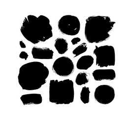 Poster - Vector black paint, ink brush strokes and shapes collection. Dirty grunge design element, box or background for text. Grungy black smears and circle rough stain. Hand drawn ink illustration on white