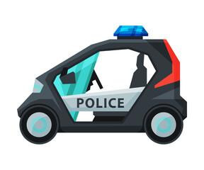 Canvas Print - Police Electric Mini Car, Emergency Patrol Vehicle Flat Vector Illustration