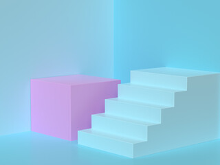 Canvas Print - pink blue scene 3d rendering staircase stage 