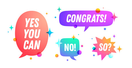 Fototapete - Speech bubble. Set of chat message, cloud talk, speech bubble. Color speech bubble, cloud talk isolated silhouette with text. Elements for chat message, social network, web. Vector Illustration