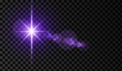 Wall Mural - Lens flare. Light glow effect. Violet sparkle and glare object. Isolated vector illustration on transparent background.