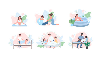 Poster - Prenatal care flat color vector faceless character set