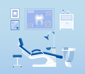 Fototapete - Dental room flat color vector objects set