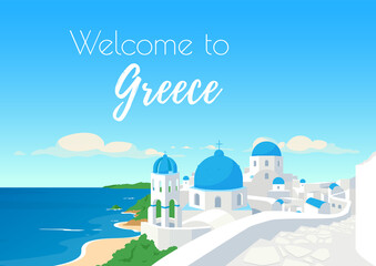 Poster - Welcome to Greece poster flat vector template