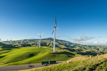 Wall Mural - Wind farm next to a state highway in New Zealand