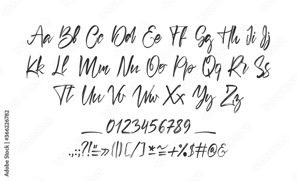 Handwritten calligraphic brush full Font. English Alphabet letters on ...