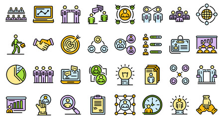Poster - collaboration icons set. outline set of collaboration vector icons thin line color flat on white