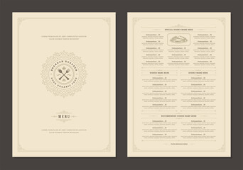 Canvas Print - Menu design template with cover and restaurant vintage logo vector brochure.