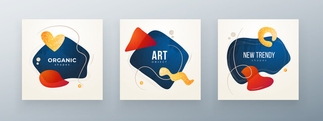 Wall Mural - set of liquid color abstract geometric shapes. fluid gradient elements for minimal banner, logo, soc