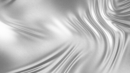 Wall Mural - Silver satin or silk background with little waves. Silver drapery silk fabric in the wind. Abstract cloth background. 3d rendering.