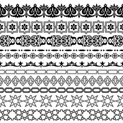 Wall Mural - Arabic style seamless ornamental borders vector set.