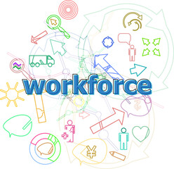 Fototapete - Text Workforce. Business concept . Simple infographics thin line icons set