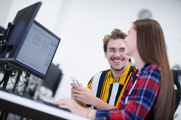 Poster - business couple working together on project