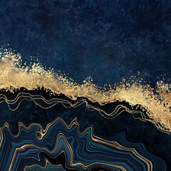 Wall Mural - abstract dark blue background with golden foil. artificial stone texture, fake agate, trendy marbled