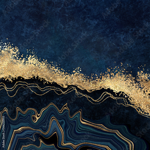 Cuadros en Lienzo abstract dark blue background with golden foil