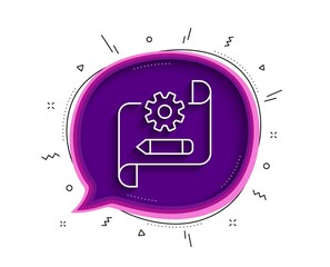 Poster - Cogwheel blueprint line icon. Chat bubble with shadow. Engineering tool sign. Edit settings symbol. Thin line cogwheel blueprint icon. Vector