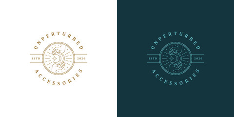 Wall Mural - minimal vector illustration of linear style logo template with human hands holding glowing moon