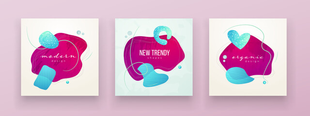 Wall Mural - set of liquid color abstract geometric shapes. fluid gradient elements for minimal banner, logo, soc