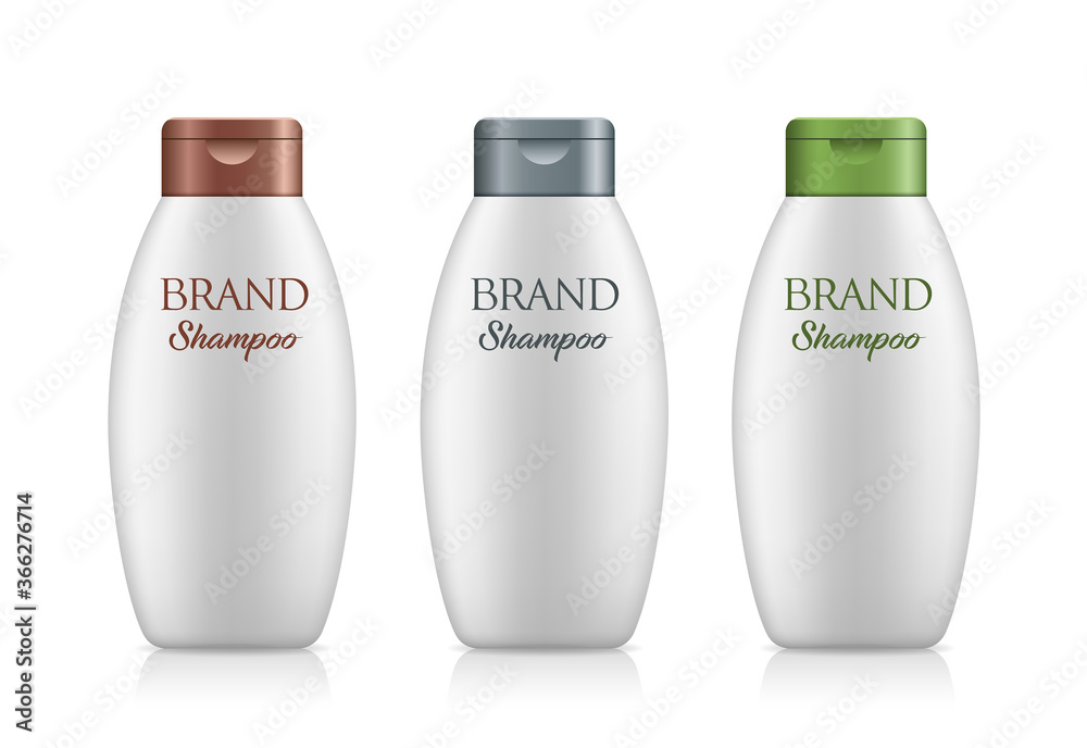 White shampoo products bottle with colorful cap, collections template design isolated on white background, vector illustration - obrazy, fototapety, plakaty 