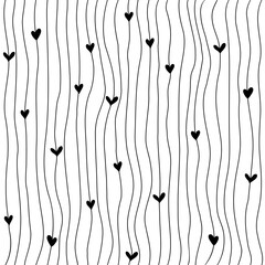 Wall Mural - abstract black lines with hearts hand drawn childish linear seamless pattern for background, wallpaper, banner, label, card, frame etc. vector design.