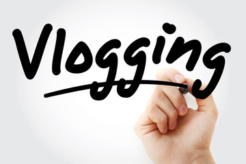 Poster - vlogging text with marker, business concept background