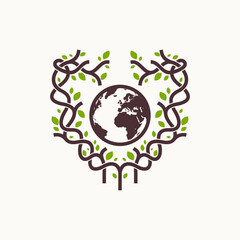 Wall Mural - tree & world care logo abstract