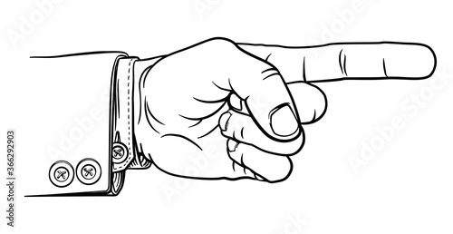 A hand pointing a finger in...