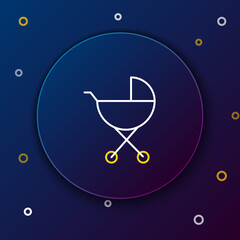 Poster - Line Baby stroller icon isolated on blue background. Baby carriage, buggy, pram, stroller, wheel. Colorful outline concept. Vector.