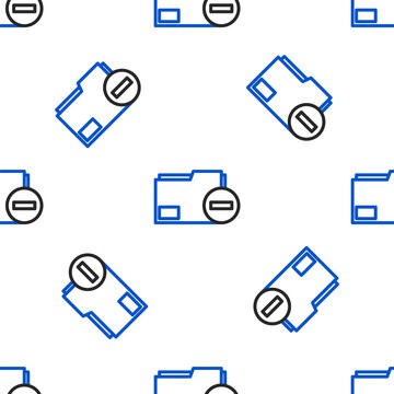 Line Document folder with minus icon isolated seamless pattern on white background. Clear document. Remove file document. Delete information file. Colorful outline concept. Vector.