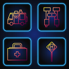 Poster - Set line Parking, First aid kit, Rv Camping trailer and Binoculars. Gradient color icons. Vector.