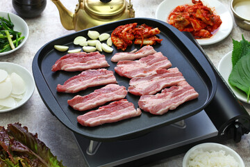 samgyeopsal ( grilled pork belly BBQ ), korean cuisine