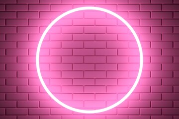 Poster - abstract background. pink neon light with brick wall for decorate. party, sale, celebrate. 3d render