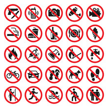 Prohibitions Signs. Red Prohibited Icons Set
