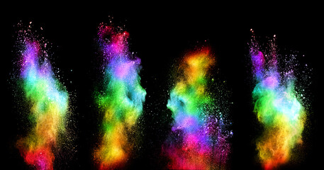 Wall Mural - Explosion of colored powder isolated on black background. 