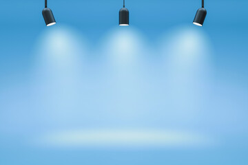 Leinwandbilder - Empty photo studio backdrops and spotlight on blue room background with showing scene. Gradient blue or blank room. 3D rendering.