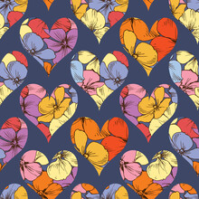 Floral Hearts Seamless Pattern Over Dark Background