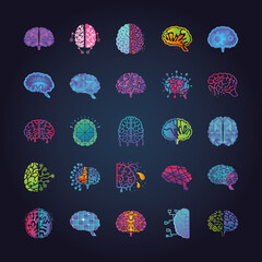 Canvas Print - brain thinking and design set of icons