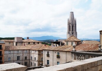 Poster - Beautiful scenery of old historic cathedrals in Girona, Spain