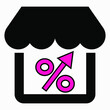 © KOSTA_UKRAINE - Increase store sales. Store building and percentage increase. Sales growth in the supermarket. Vector icon.