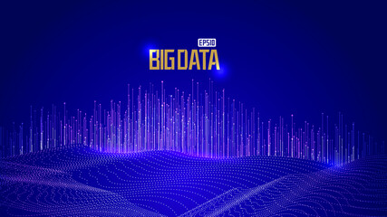 Poster - Blue purple dotted line three-dimensional space big data internet technology background.