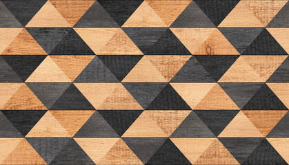 Wall Mural - Black and brown seamless parquet floor with geometric pattern. Natural wood texture background. Wall decor with wooden tiles.