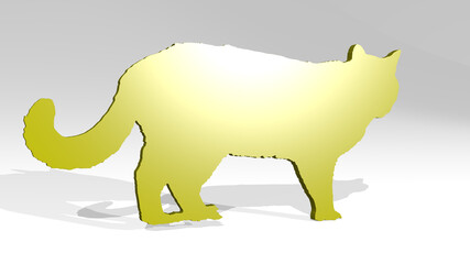 DOMESTIC ANIMAL CATTLE made by 3D illustration of a shiny metallic sculpture with the shadow on light background. cute and beautiful