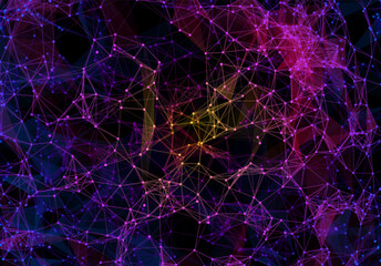 Poster - Blue and purple vibrant triangular grid in futuristic technology style on dark background