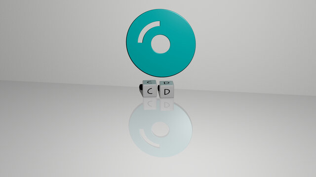 3D illustration of cd graphics and text made by metallic dice letters for the related meanings of the concept and presentations. design and background