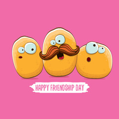 vector friends potato characters having fun isolated on pink background. Happy Friendship day vector illustration. funky kids potato with friends