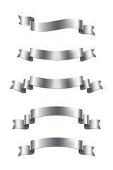 Poster - Silver luxury ribbons set. Vector design elements isolated on white background.